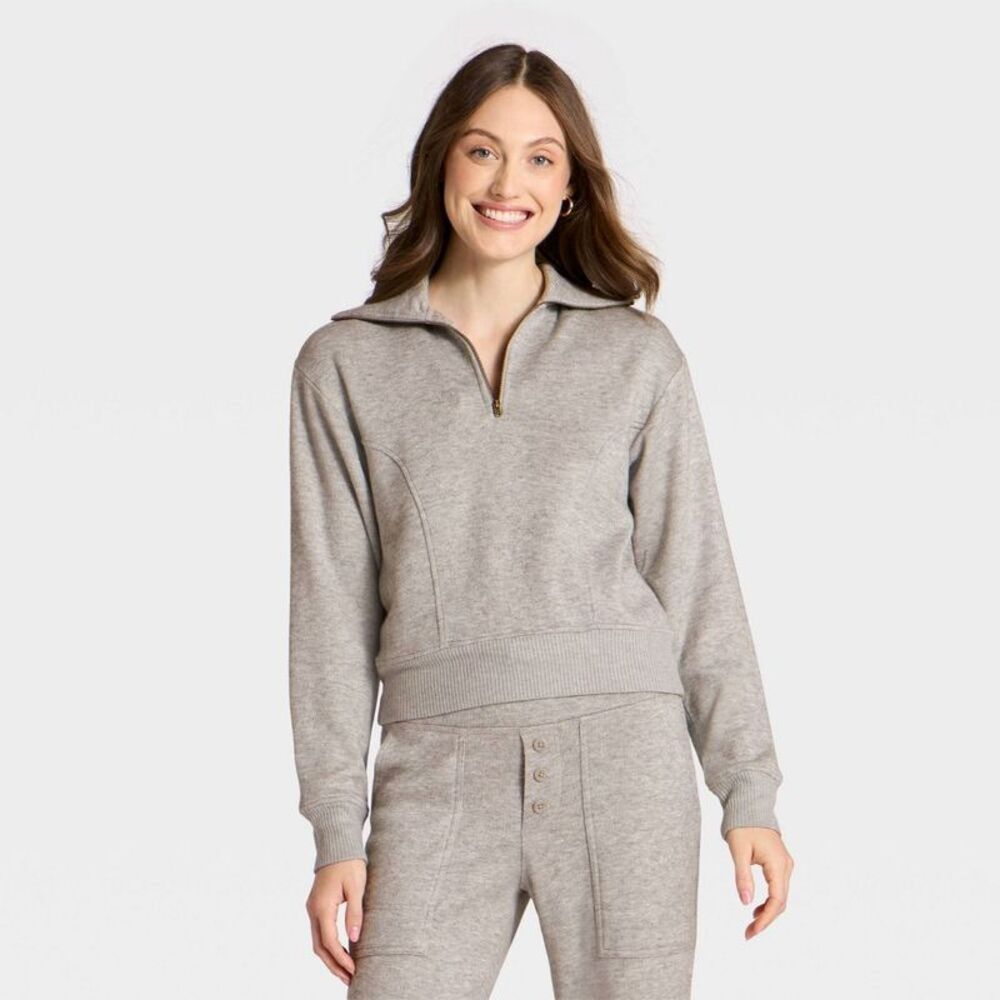 Women's Quarter Zip Pullover Sweatshirt - Universal Thread Heather Gray XL
